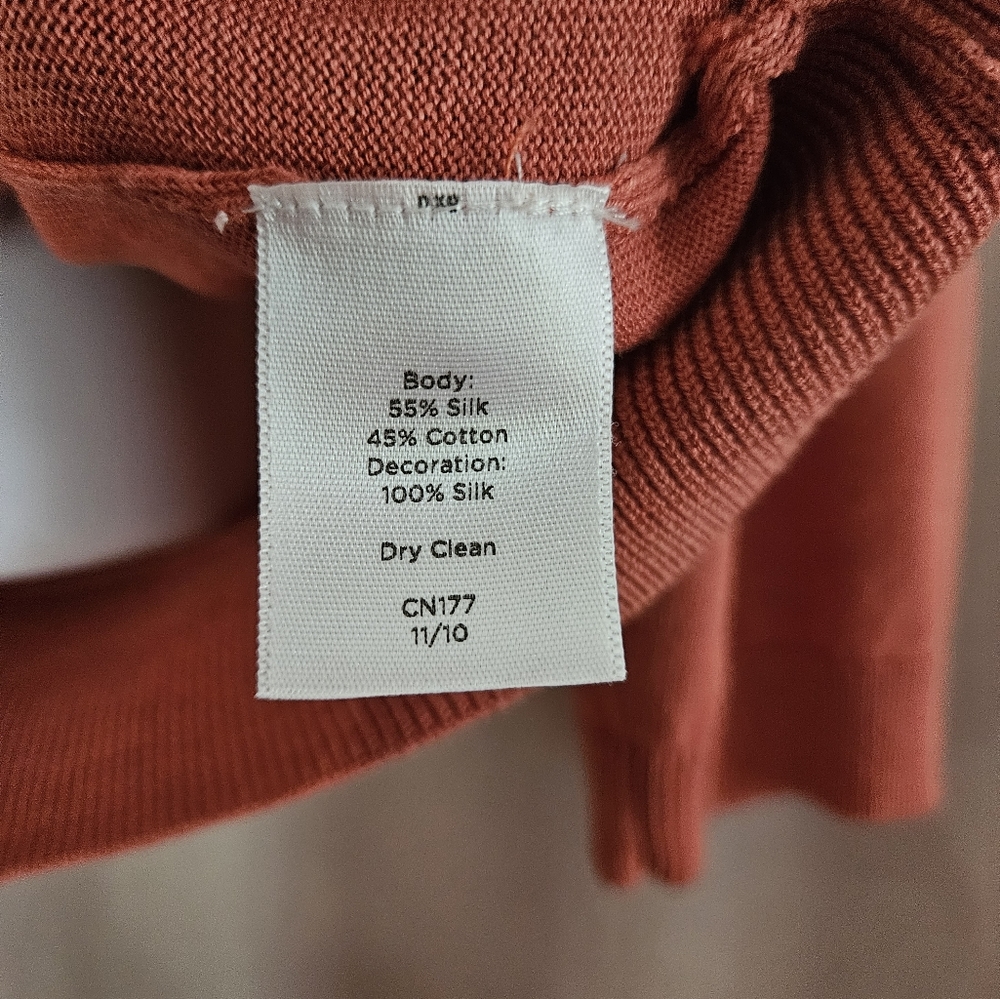 NWOT Talbots orange ruffled silk cotton cardigan sweater Womens Medium - Picture 6 of 7